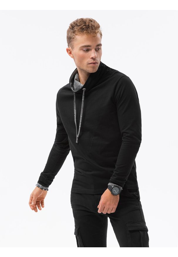 Czarna bluza Ombre Clothing w kratkę, ze stójką