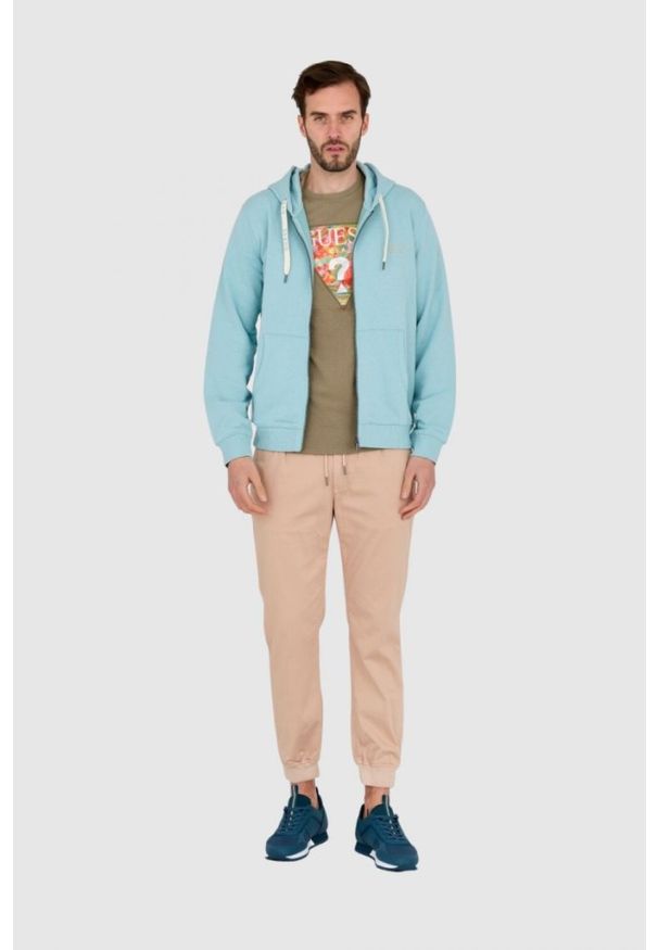 Guess - GUESS Bluza turkusowa rozpinana slim fit. Typ kołnierza: kaptur. Kolor: niebieski