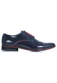 Faber - Granatowe buty wizytowe z czerwonymi wstawkami T36. Okazja: na co dzień. Zapięcie: sznurówki. Kolor: wielokolorowy, niebieski, czerwony. Materiał: skóra, tworzywo sztuczne. Styl: wizytowy
