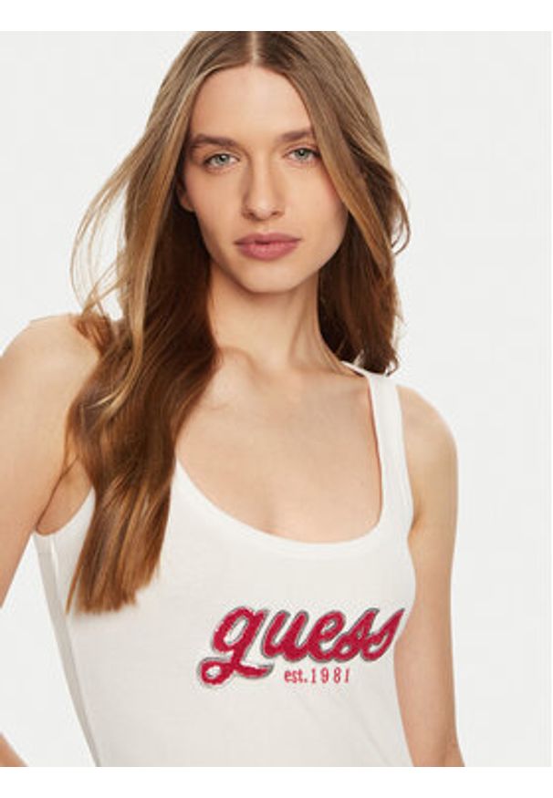 Guess Top W5RP03 KA0H1 Biały Regular Fit. Kolor: biały. Materiał: bawełna