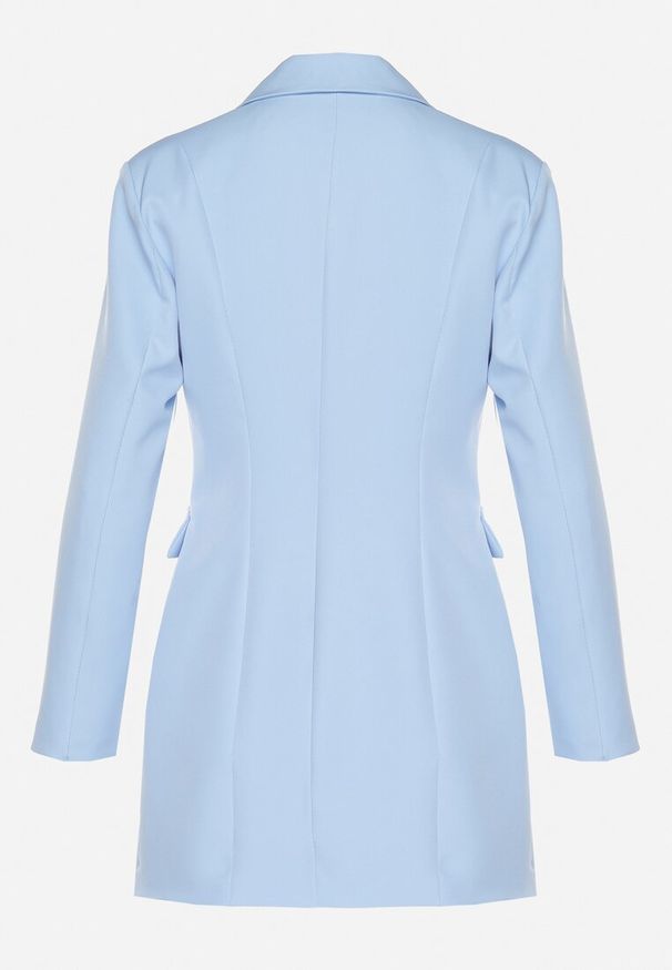 Born2be - Jasnoniebieska Kopertowa Sukienka z Imitacją Kieszeni Talriti. Kolor: niebieski. Typ sukienki: kopertowe. Styl: elegancki