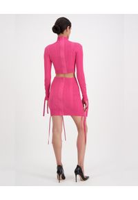 HERVE LEGER - Różowa mini spódnica z wiązaniami. Kolor: różowy, wielokolorowy, fioletowy. Wzór: prążki #2