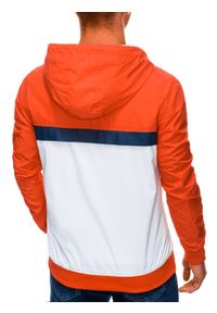 Ombre Clothing - Kurtka męska przejściowa C438 - biała/pomarańczowa - XXL. Typ kołnierza: kaptur. Kolor: pomarańczowy. Materiał: poliester. Wzór: nadruk #5