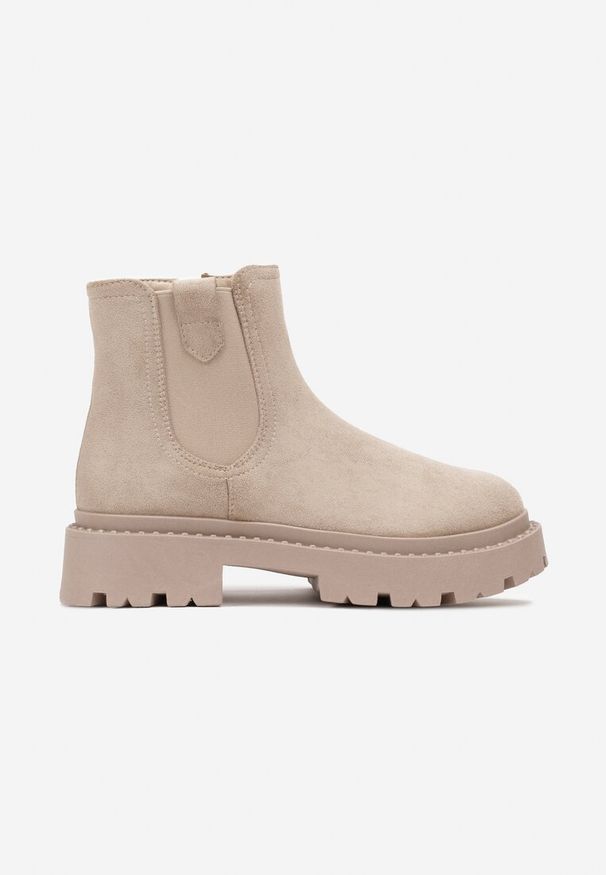 Born2be - Beżowe Botki Sztyblety na Platformie z Elastyczną Wstawką Isilinda. Okazja: na co dzień. Kolor: beżowy. Materiał: jeans. Obcas: na platformie. Styl: wizytowy, casual, elegancki