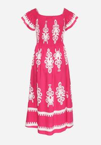 Born2be - Różowa Wiskozowa Sukienka w Ornamentalne Wzory o Rozkloszowanym Kroju Divessa. Kolor: różowy. Materiał: wiskoza. Długość rękawa: krótki rękaw. Typ sukienki: proste #3