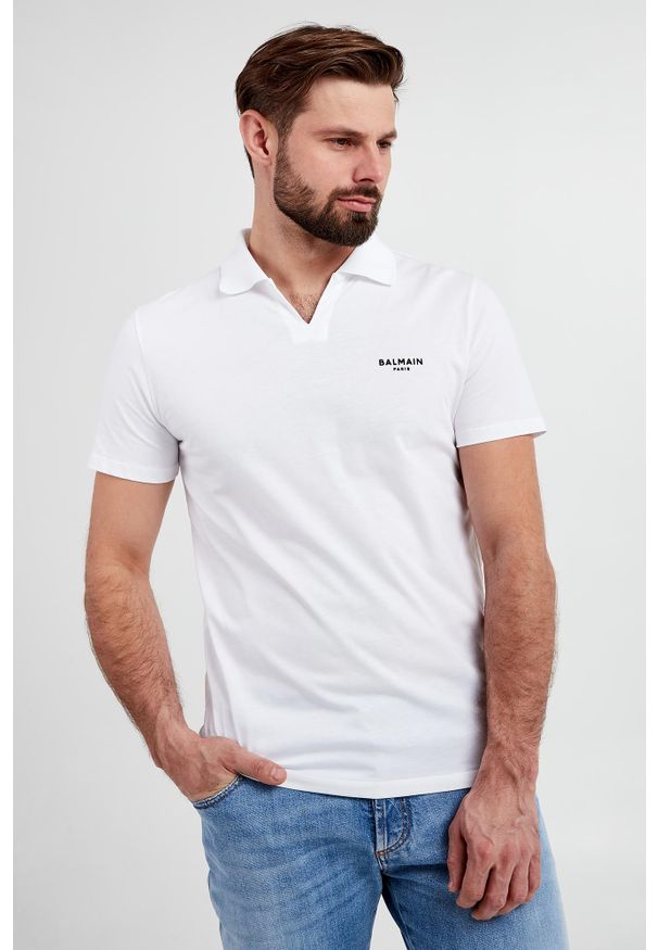Balmain - Polo męskie z logo BALMAIN. Typ kołnierza: polo. Materiał: bawełna. Wzór: nadruk. Styl: klasyczny
