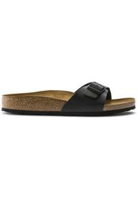Klapki damskie Birkenstock Madrid. Zapięcie: bez zapięcia. Kolor: czarny. Materiał: materiał, skóra, syntetyk. Szerokość cholewki: normalna. Sport: turystyka piesza