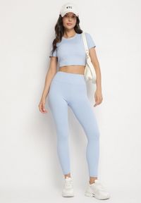 Born2be - Jasnoniebieskie Legginsy z Modelującymi Przeszyciami Selettia. Okazja: na co dzień, na spacer. Kolor: niebieski. Styl: klasyczny, casual #2