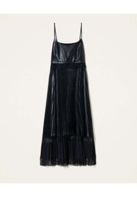 TwinSet - TWINSET - Plisowana sukienka maxi z koronką. Kolor: czarny. Materiał: koronka. Długość rękawa: na ramiączkach. Wzór: koronka. Długość: maxi #2
