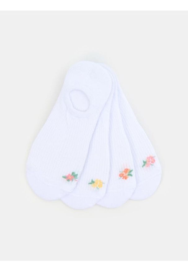 Sinsay - Bawełniane stopki z haftem kwiatów 4 pack - biały. Kolor: biały. Materiał: bawełna. Wzór: haft, kwiaty