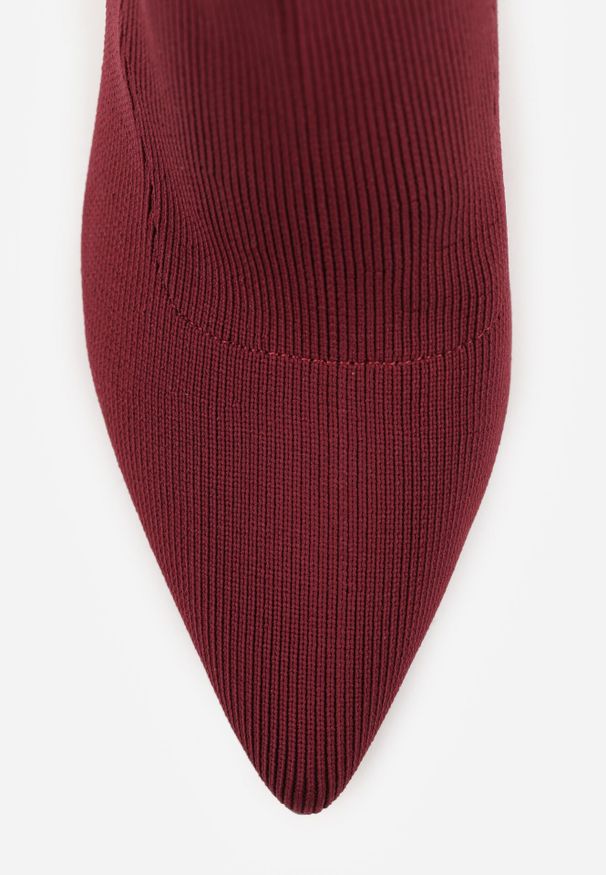 Born2be - Bordowe Botki Vices na Szpilce ze Skarpetową Cholewką Nalumela. Okazja: na co dzień, do pracy. Kolor: czerwony. Szerokość cholewki: normalna. Wzór: aplikacja. Obcas: na szpilce. Styl: casual, elegancki