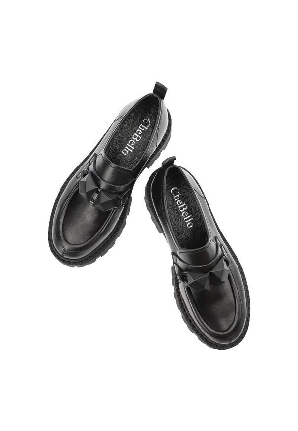 CheBello - Czarne Półbuty Chebello Modne Skórzane Mokasyny Damskie. Okazja: do pracy, na co dzień. Kolor: czarny. Materiał: skóra. Styl: elegancki, casual