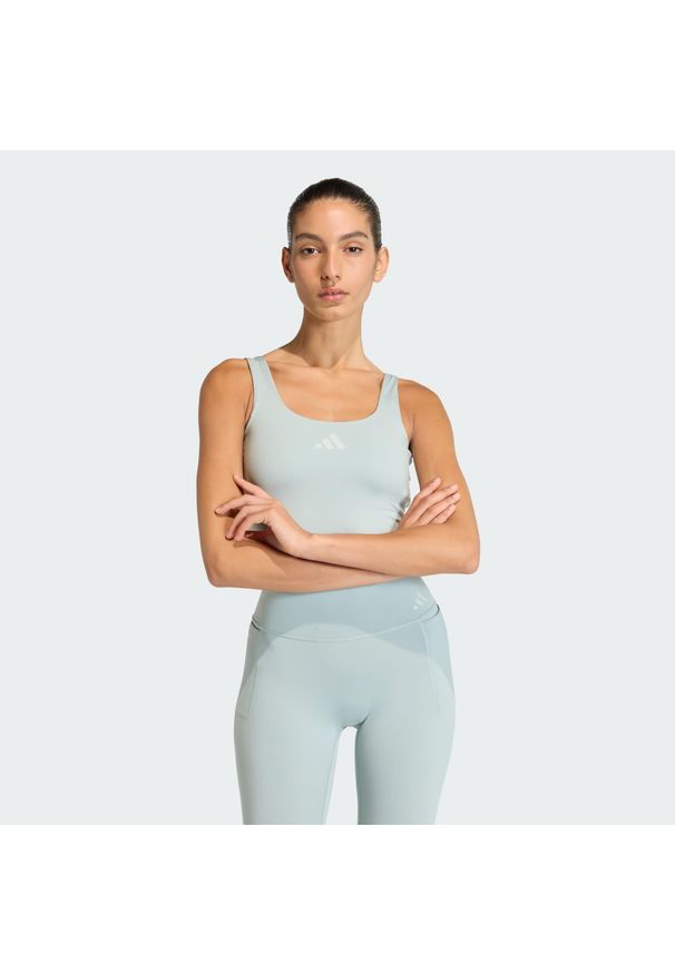 Adidas - Biustonosz Power Light Support Tank. Kolor: zielony. Technologia: ClimaCool (Adidas). Sport: fitness