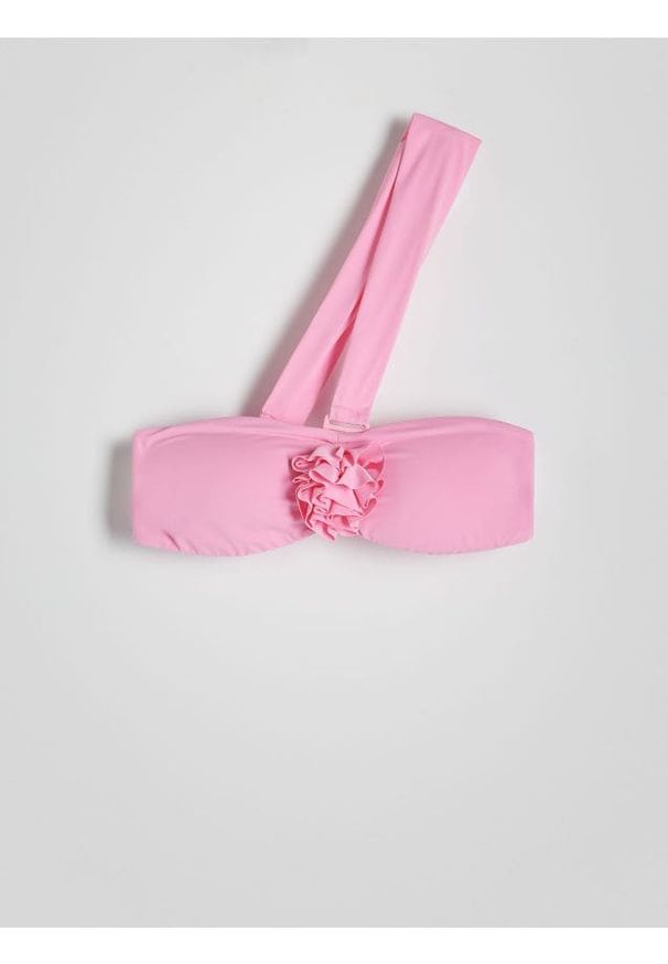 Reserved - Góra bikini z różą - różowy. Kolor: różowy. Materiał: materiał. Wzór: gładki