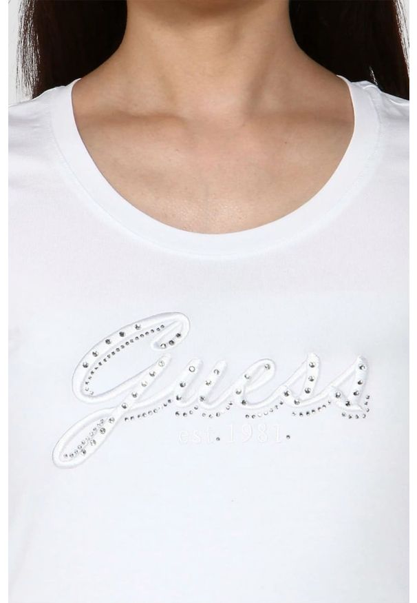 Guess - GUESS Biały damski longsleeve Embro Script, Rozmiar XL. Kolor: biały. Długość rękawa: długi rękaw