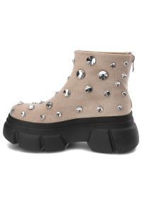 Beżowe Botki S.Barski Eleganckie Obuwie Damskie. Okazja: na co dzień. Kolor: beżowy. Szerokość cholewki: normalna. Obcas: na platformie. Styl: elegancki #4