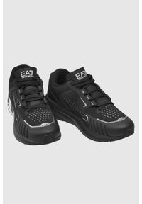 EA7 Emporio Armani - EA7 Czarne sneakersy męskie z białym logo. Kolor: czarny