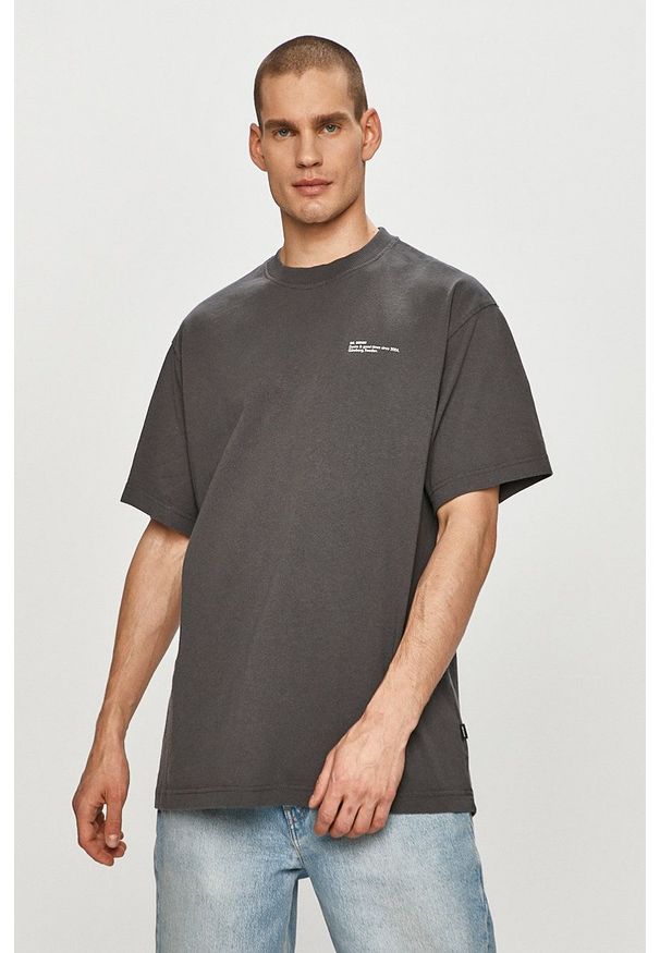 Dr. Denim - T-shirt. Kolor: szary. Materiał: denim. Wzór: nadruk