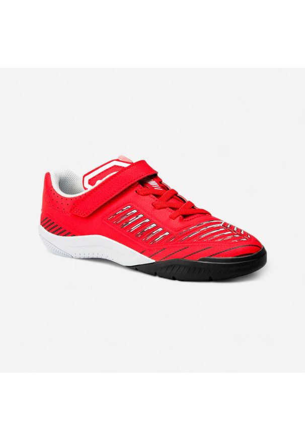KIPSTA - Buty do piłki nożnej halowej dla dzieci Kipsta Ginka 500. Kolor: szary, niebieski, czerwony, czarny, wielokolorowy. Materiał: syntetyk, kauczuk, poliester. Wzór: gładki. Sport: piłka nożna