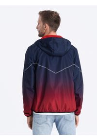 Ombre Clothing - Sportowa męska kurtka ombre z odblaskami i polarową podszewką – granatowo-czerwona V3 OM-JANP-0105 - XXL. Kolor: czerwony. Materiał: polar. Wzór: gradientowy, napisy, nadruk. Styl: sportowy #7