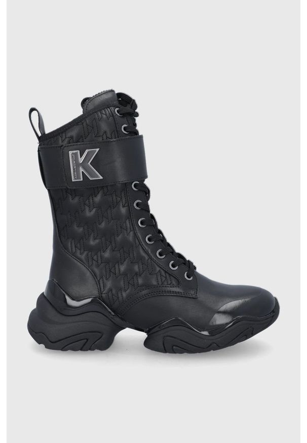 Karl Lagerfeld Workery skórzane KL62375.00X damskie kolor czarny na platformie. Nosek buta: okrągły. Zapięcie: sznurówki. Kolor: czarny. Materiał: skóra. Obcas: na platformie