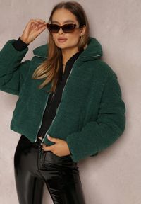 Renee - Zielona Kurtka Futerko Teddy Voicha. Okazja: na co dzień. Kolor: zielony. Materiał: futro. Długość rękawa: długi rękaw. Długość: długie. Styl: casual, elegancki, wizytowy #6