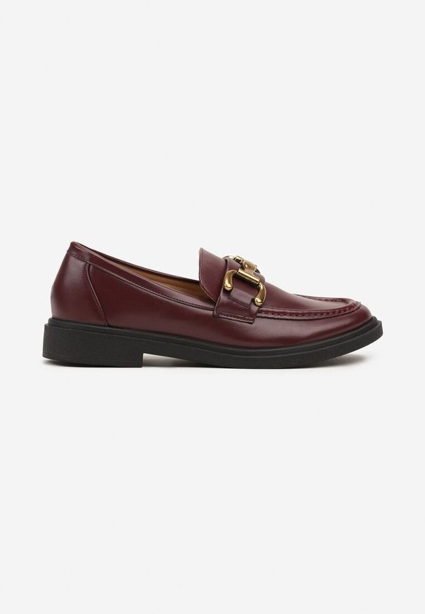 Born2be - Bordowe Płaskie Mokasyny z Ozdobną Klamrą Labina. Zapięcie: klamry. Kolor: czerwony. Materiał: jeans. Sezon: wiosna, jesień. Styl: elegancki