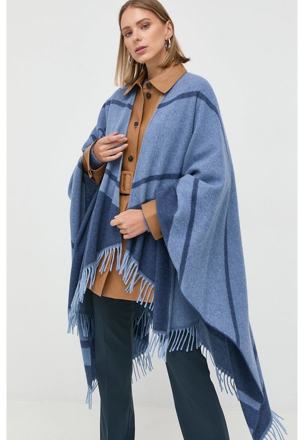 Max Mara Leisure poncho wełniane. Kolor: niebieski. Materiał: wełna