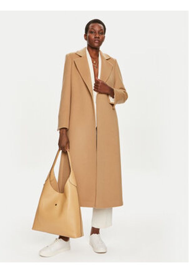 MAX&Co. Płaszcz wełniany Longrun 2428016034200 Beżowy Regular Fit. Kolor: beżowy. Materiał: wełna