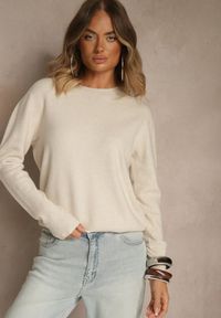 Renee - Beżowy Casualowy Sweter z Wełną i Wiskozą Lussare. Okazja: na co dzień. Kolor: beżowy. Materiał: wełna, wiskoza. Styl: casual #7
