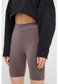 Fila szorty Collias damskie kolor szary gładkie high waist. Stan: podwyższony. Kolor: szary. Materiał: bawełna, skóra, dzianina. Wzór: gładki #3