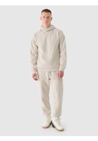 4f - 4F Bluza dresowa nierozpinana z kapturem męska - beżowa XXL. Okazja: na co dzień. Typ kołnierza: kaptur. Kolor: beżowy. Materiał: dresówka. Wzór: gładki, ze splotem. Styl: casual, sportowy. Sport: fitness #2