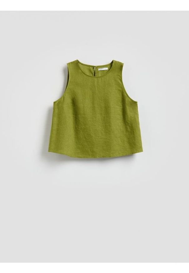 Reserved - Lniana bluzka - oliwkowy. Kolor: oliwkowy. Materiał: len