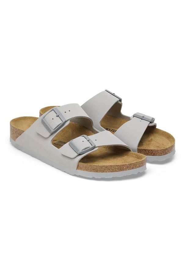 Birkenstock - Klapki damskie BIRKENSTOCK ARIZONA BF STONE COIN. Nosek buta: otwarty. Kolor: szary. Materiał: welur, zamsz, materiał, polar, syntetyk. Wzór: paski. Styl: retro