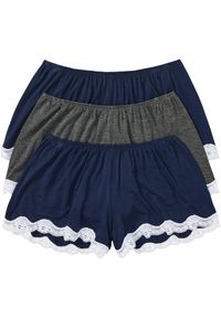 bonprix - Luźniejsze bokserki z wiskozy (3 pary). Kolor: niebieski. Materiał: wiskoza. Wzór: koronka