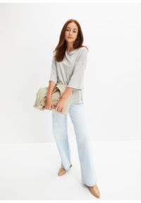 bonprix - Shirt bawełniany oversize, rękaw 1/2. Kolor: szary. Materiał: bawełna