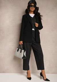 Renee - Czarne Spodnie o Garniturowym Fasonie High Waist Relessa. Okazja: do pracy, na spotkanie biznesowe. Stan: podwyższony. Kolor: czarny. Styl: biznesowy #5