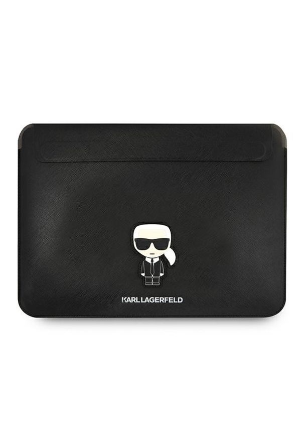 Karl Lagerfeld Saffiano Ikonik Sleeve 13" / 14" czarny. Kolor: czarny. Materiał: skóra ekologiczna. Wzór: aplikacja