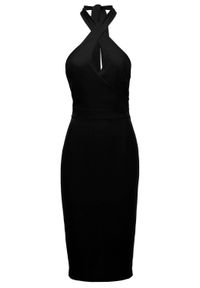 Sukienki.shop - Elegancka sukienka ołówkowa tuba midi bez pleców czarna. Kolor: czarny. Typ sukienki: ołówkowe. Styl: elegancki. Długość: midi