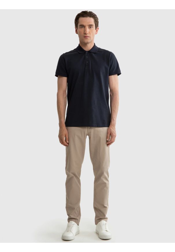 Big-Star - Koszulka męska polo granatowa Markolinos 403. Okazja: na co dzień. Typ kołnierza: polo. Kolor: niebieski. Materiał: materiał, bawełna. Styl: retro, vintage, casual