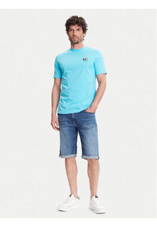 Karl Lagerfeld - KARL LAGERFELD T-Shirt 755710 552224 Niebieski Regular Fit. Typ kołnierza: dekolt w karo. Kolor: niebieski. Materiał: bawełna