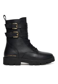 TOMMY HILFIGER - Tommy Hilfiger Botki Biker Laceup FW0FW08986 Czarny. Kolor: czarny. Materiał: skóra