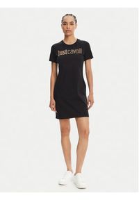 Just Cavalli Sukienka codzienna 78PAOE15 Czarny Regular Fit. Okazja: na co dzień. Kolor: czarny. Materiał: bawełna. Typ sukienki: proste. Styl: casual