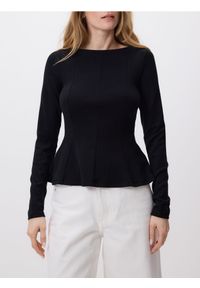 Reserved - Bluzka z baskinką - czarny. Kolor: czarny. Materiał: dzianina, bawełna. Wzór: gładki #1