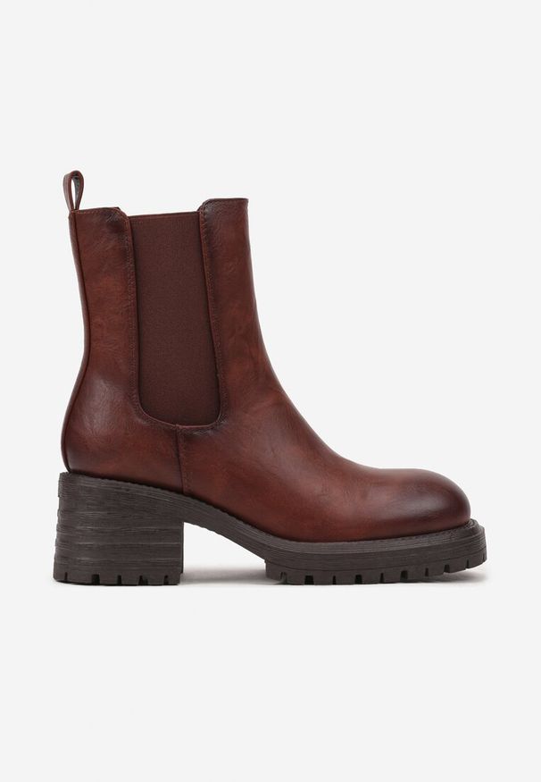 Born2be - Brązowe Botki Ocieplone Sztyblety na Obcasie z Elastyczną Wstawką Crelda. Okazja: na co dzień. Kolor: brązowy. Materiał: jeans. Obcas: na obcasie. Styl: klasyczny, elegancki, casual. Wysokość obcasa: średni