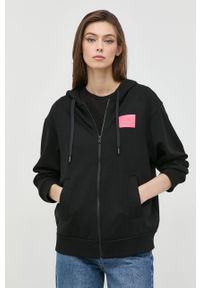 Armani Exchange bluza 6LYM36.YJ3NZ damska kolor czarny z kapturem z aplikacją. Typ kołnierza: kaptur. Kolor: czarny. Materiał: włókno. Wzór: aplikacja #2