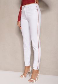 Renee - Białe Spodnie Skinny High Waist Zdobione Lampasami Nimilise. Okazja: na co dzień. Stan: podwyższony. Kolor: biały. Wzór: aplikacja. Styl: casual, elegancki #4