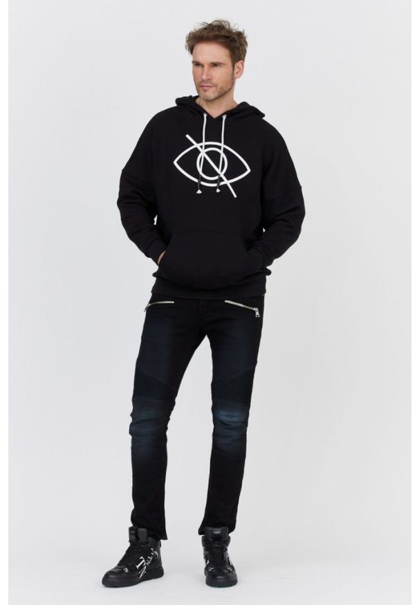 PALM ANGELS Czarna bluza męska z białym printem, Rozmiar M. Typ kołnierza: kaptur. Kolor: czarny. Materiał: prążkowany. Wzór: nadruk