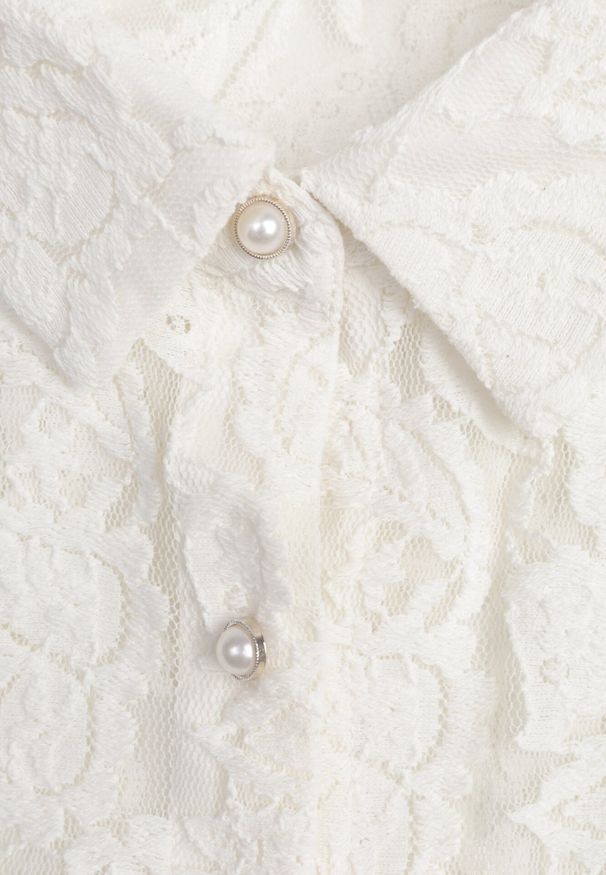 Born2be - Jasnobeżowa Koronkowa Koszula Zapinana Analeta. Kolor: beżowy. Materiał: koronka. Styl: elegancki