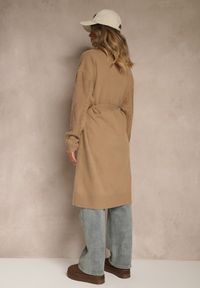 Renee - Brązowy Tłoczony Kardigan z Wełną o Kroju Bez Zapięć z Paskiem Dorrive. Okazja: na co dzień. Kolor: brązowy. Materiał: wełna. Styl: casual, elegancki